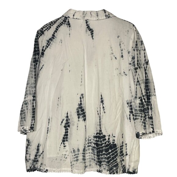 Parsley & Sage Tie Dye Floral Embroidered Mesh Pintuck Button Down Top Sz 1X - Picture 2 of 8